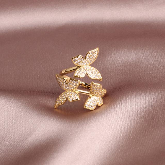 New Design Fashion Jewelry Opening High -Grade Copper Inlaid Zircon Butterfly Ring Luxury Shiny Cocktail Party Ring For Women