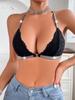 Halter Neck Silver Thread Lace Plus Size Sexy Push Up Bra
