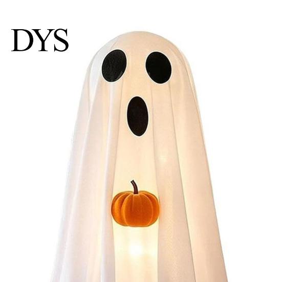 Spooky Seasonal Atmosphere Halloween Ghost Decoration, Light-Up White with Pumpkin, Indoor Porch Terrace Party Supplies Cute Standing Tabletop