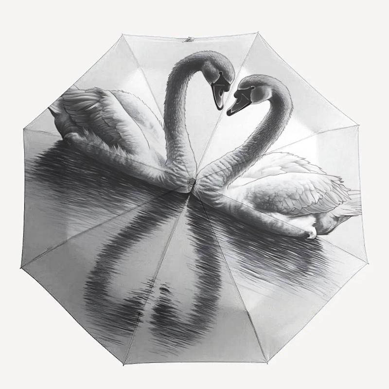 

1pc Swans Heart Automatic Open/close Umbrella, 8-Rib sturdy structure, Auto Folding/Opening, Portable Travel Umbrella for Women, c32