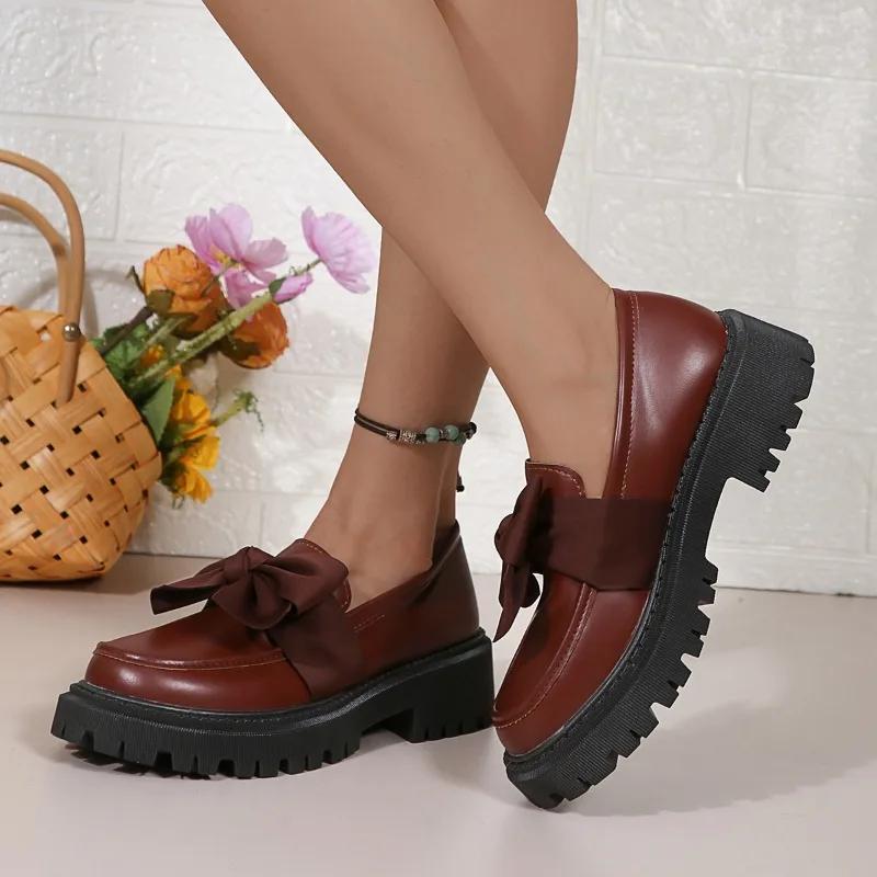 2024 Brand Women's Shoes Loafers Women's High Heels Fashion Butterfly-knot Office and Career Hot Sale Slip-on Solid Heels Women