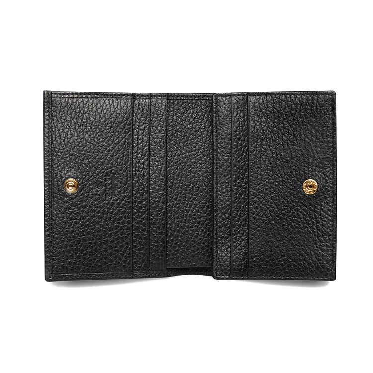 Gucci GG Marmont Gold Logo Double Fold Leather Wallet Card Holder Women Wallet Black 456126-CAO0G-1000