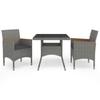 vidaXL 3-part. Garden Dining Set Grey Poly Rattan and Acacia Wood