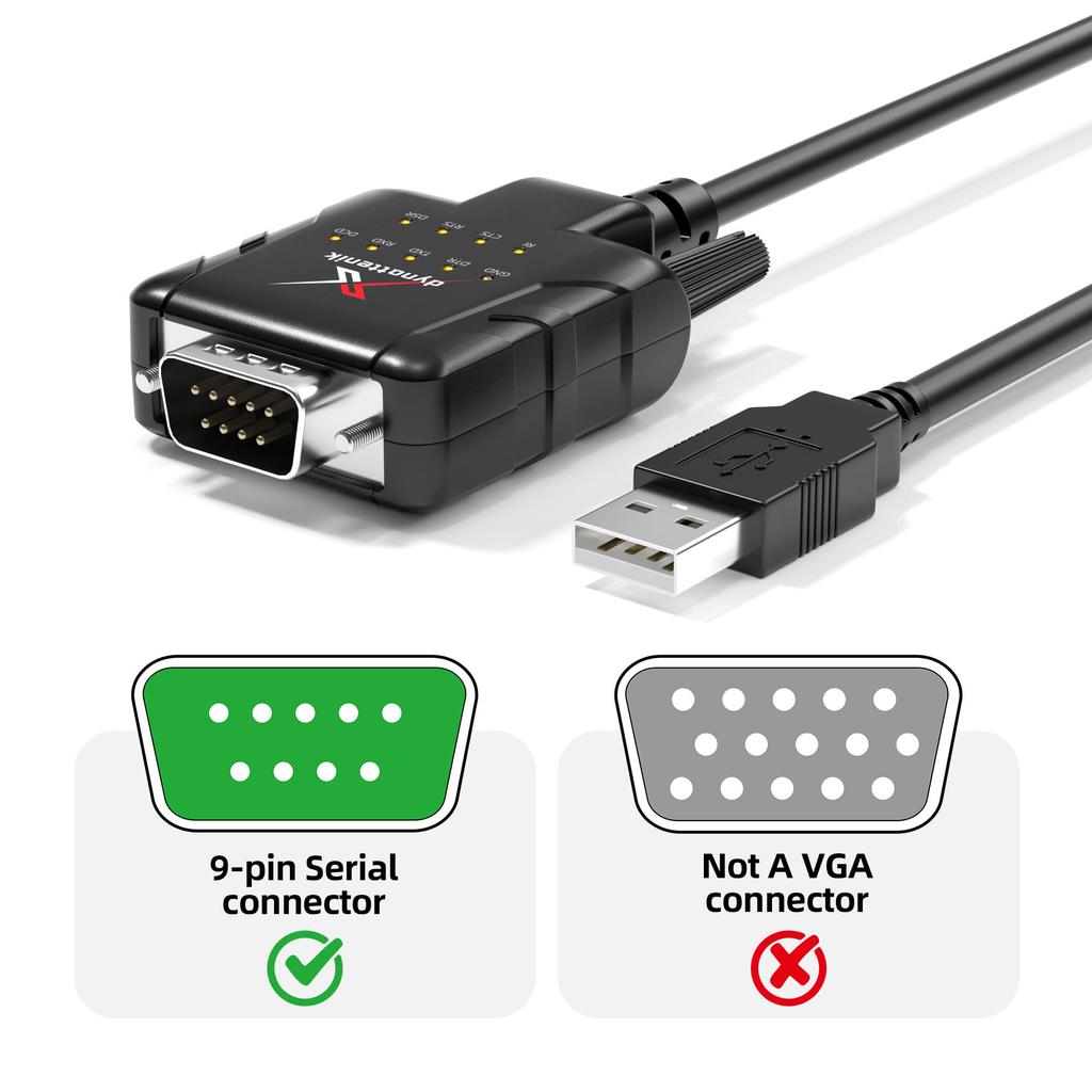 dynattenik DeStatix A9 adapter DB9 with 9 LED FTDI-equipped USB-RS-232 (male), indicators, 6-pack.