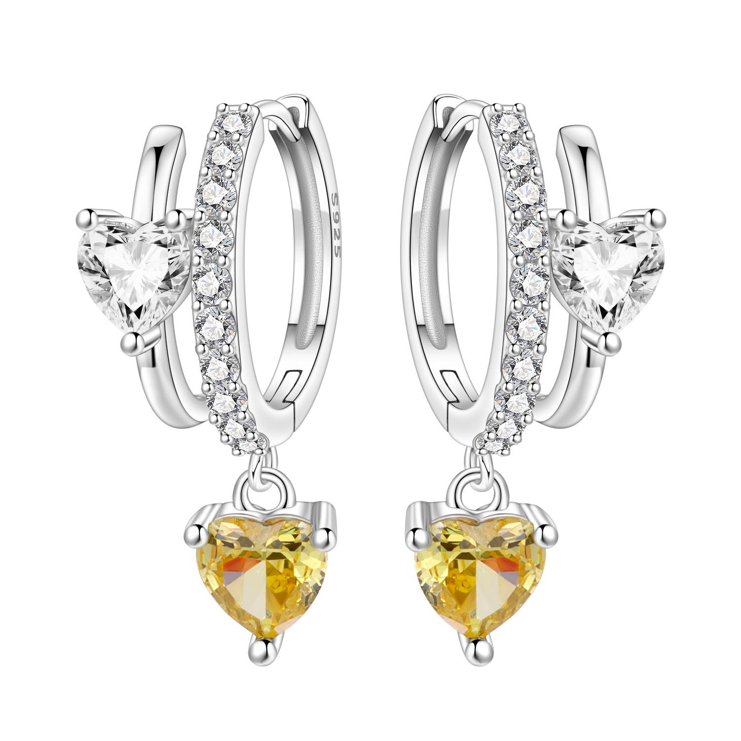 

S925 Silver Versatile Double Loop Love Drop Earrings Women Earrings Charm Fashion Versatile Party Jewelry Gifts