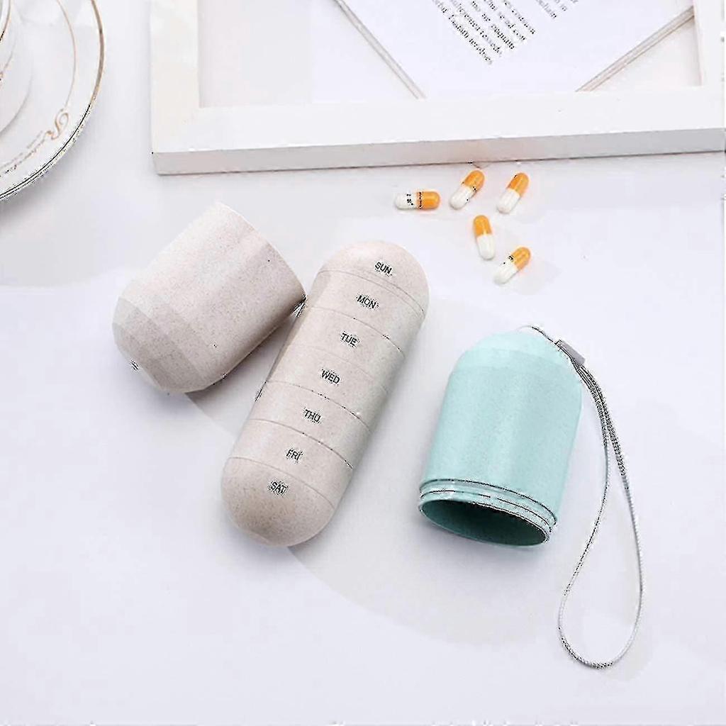 Grain Fiber Weekly Pill Organizer Travel Pill Box Case Waterproof Moisture-proof -