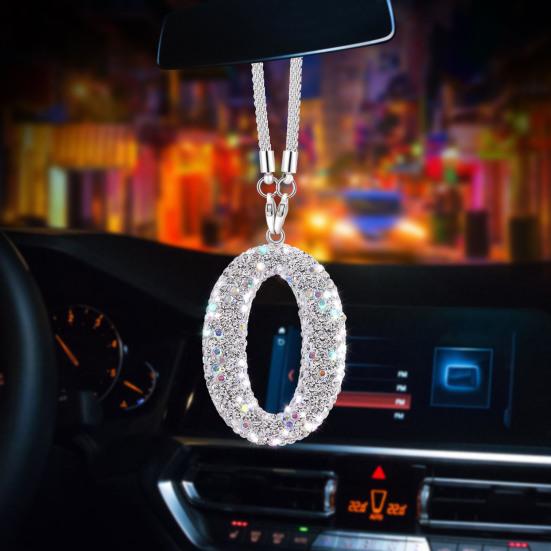 Bling Car Rear View Mirror Accessories Rhinestone Numbers Hanging Ornament 0-10 Automotive Interior Pendant for Women