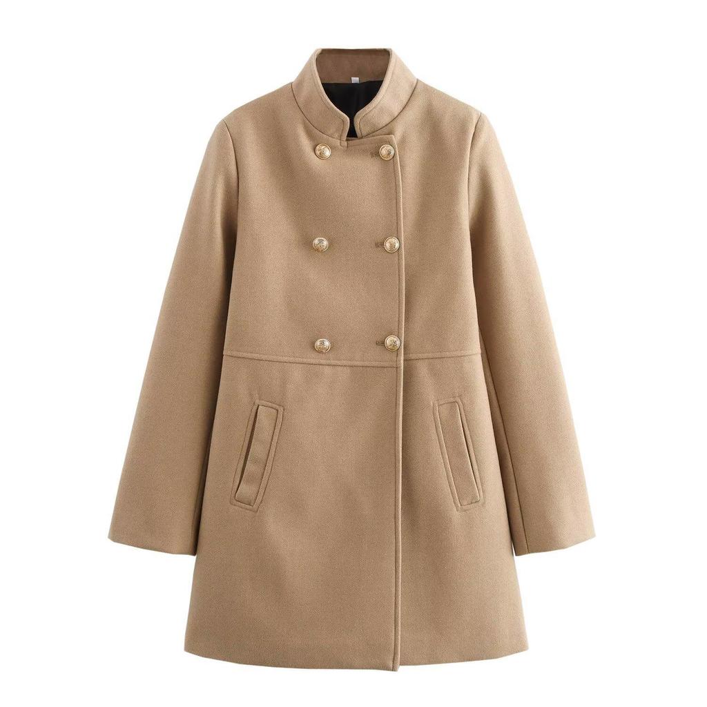 2024 Autumn Women's European & American Style Double-Breasted Overcoat Jacket