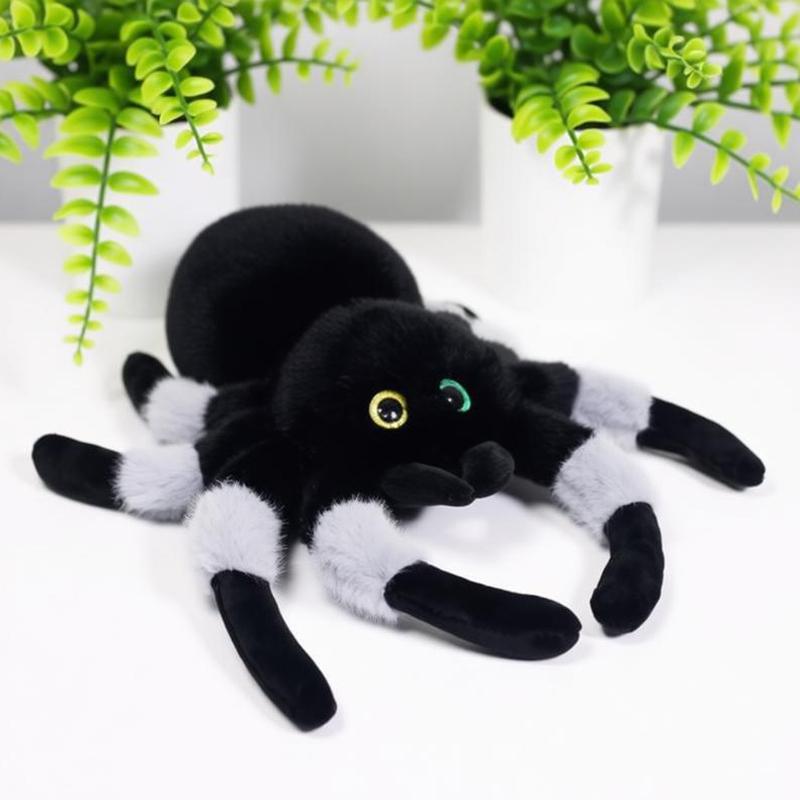 4-Eyed Spider Plush Toy Lifelike Tarantula Black Widow Spider Doll Soft Poisonous Insect Stuffed Toy Boys Birthday Gifts