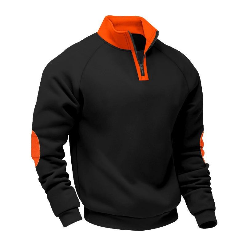 Men's New Color Block Stand Collar Pullover Sweatshirt, Heavyweight Fleece Lined Loose Long Sleeve Top for Spring Autumn Casual Wear