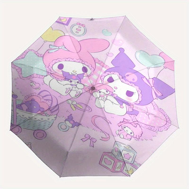 Casual My Melody & Kuromi Automatic Opening and Closing Cartoon Umbrella - Lightweight 3-Fold Design, Suitable for Fans, Travel, Daily Use - Official