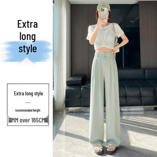 Women's 2025 Spring/Summer High-Waisted White Drape Slimming Wide-Leg Floor-Length Pants