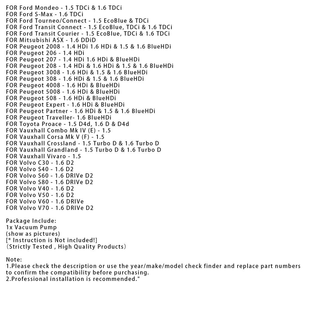 9804021880 Brake Vacuum Pump For Peugeot Citroen Ford Volvo 1.5 1.6 Diesel DV 5