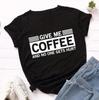 Womens Tshirt Short Sleeve Tee Shirt Lady Casual Loose New Round Neck Tshirt Plus Size Funny Give Me Coffee Print T Shirt
