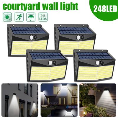 248/LED Solární venkovní světla Solárně napájená světlomety se senzorem pohybu IP65 Vodotěsná 3 režimy Nástěnné světlo pro zahradu Verandu Dvorek