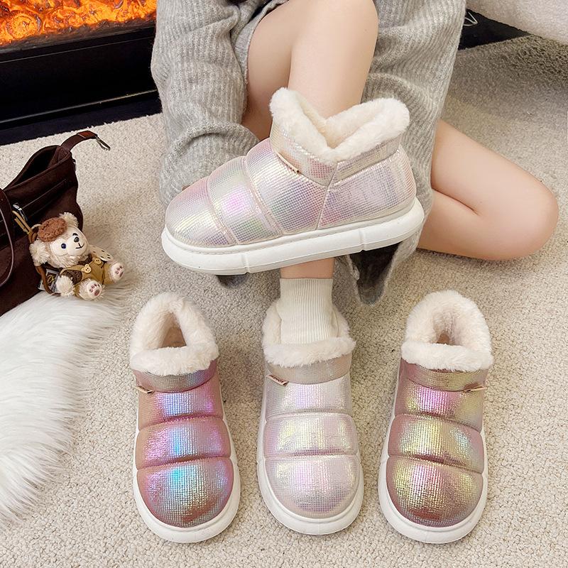 Cotton Slippers Bag Heel Women's Winter Shoes and Boots Outer Wear Leather Waterproof Non-slip Velvet Snow Boots Hairy Shoes Women's Outer Wear