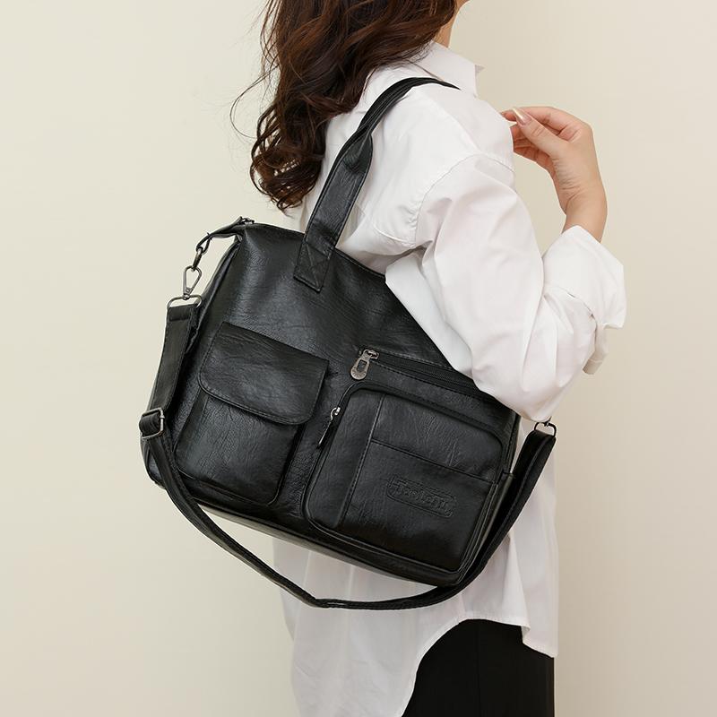 Fashionable Women's Handbag with Large Capacity Solid Color Soft PU Leather Material Retro Shoulder Bag  Crossbody Bag