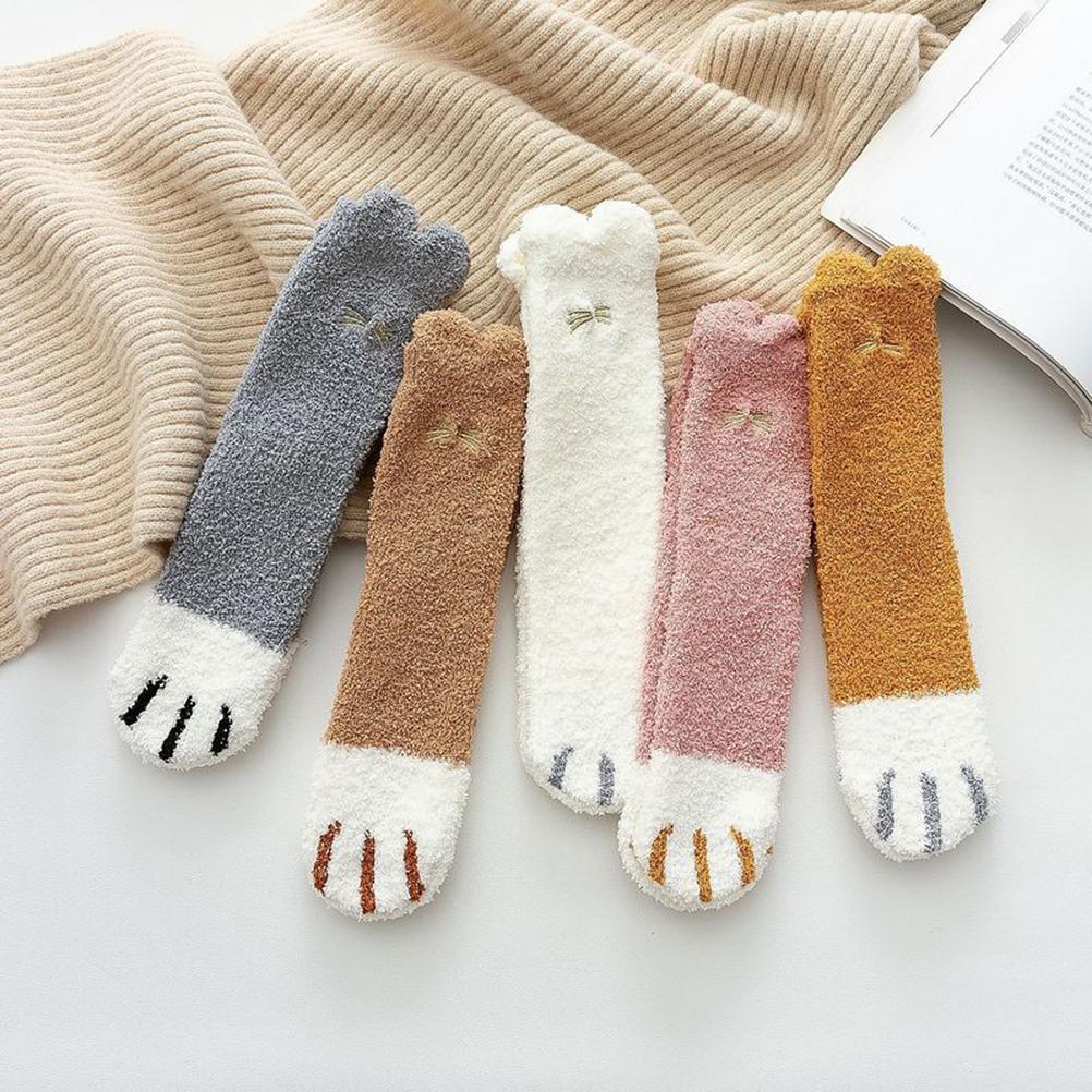 Cat Paw Socks Plush Slipper Sock Soft Comfortable Winter Fluffy Home Sock