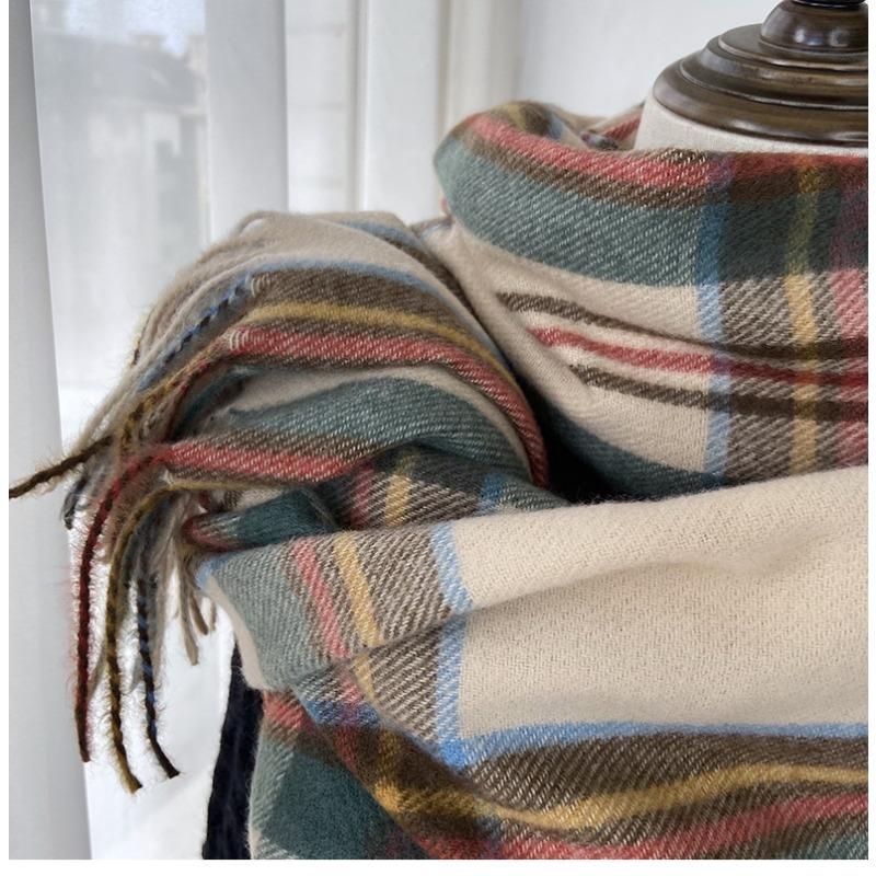 Plaid Scarf Women's Winter New Imitation Cashmere Fringed Shawl Retro Scarf Autumn And Winter Colorful Plaid Scarf, Fashion Warm Plaid Scarf for Women