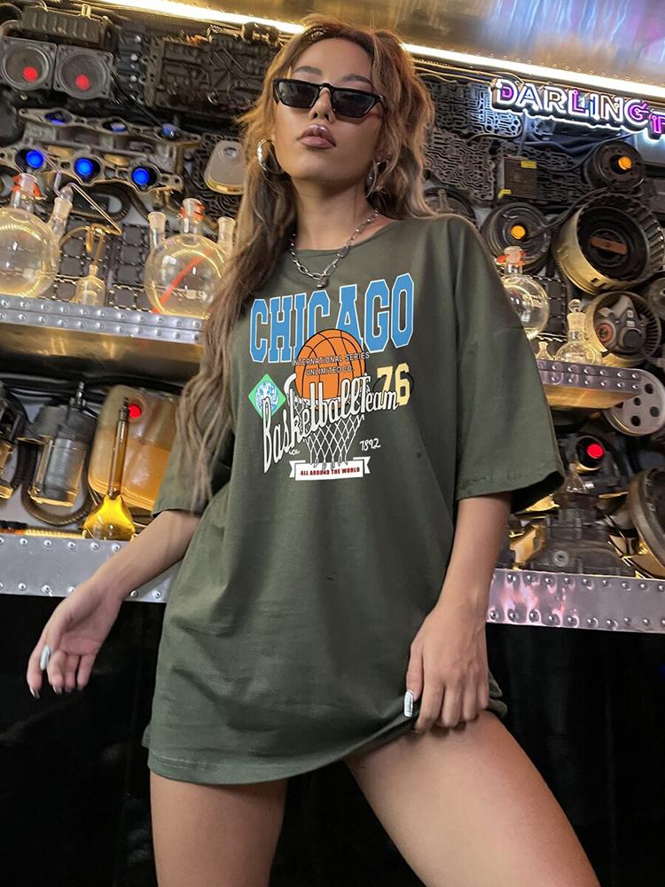 Chicago Basketball Club 76 Print Streetwear T-Shirt Women Summer Soft Cotton Brand Short Sleeve Breathable Oversize Tee Clothing