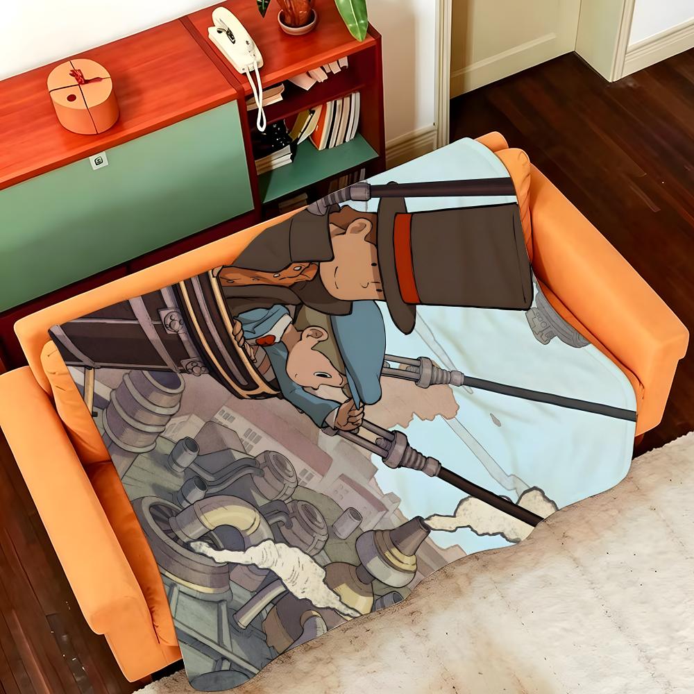 Game P-Professor L-Layton Throw Flannel Cozy Print Blanket, Portable, Durable Machine Washable Cute Cool
