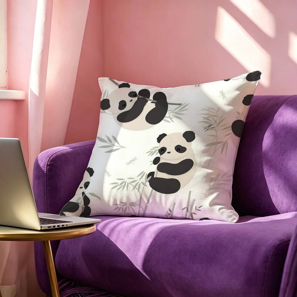 Fashionable Chibi Panda Square DoubleSided printed Pillow Case Bedroom Bedside Pillow Sofa Cushion Cover