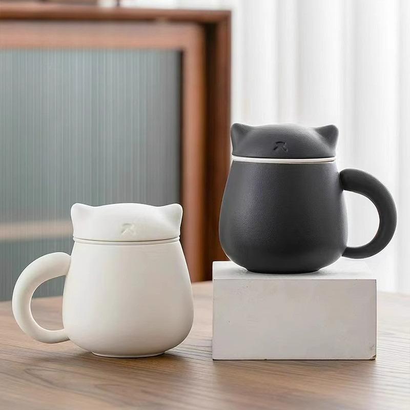 Kreative Glückskatze Keramiktasse mit Deckel Einzelperson Tragbare Wasserbecher Filter Haushalt Büro Utensilien Trinkgeschirr Geschenk Neu