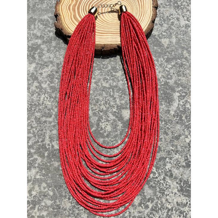 Bohemian Fashion Handmade Beaded Multi-layer Red Beaded Women's Necklaces Seaside Vacation Jewelry
