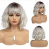 Short White Silver Wigs for Women Ombre Black Grey Curly Wig with Bangs  Synthetic Hair