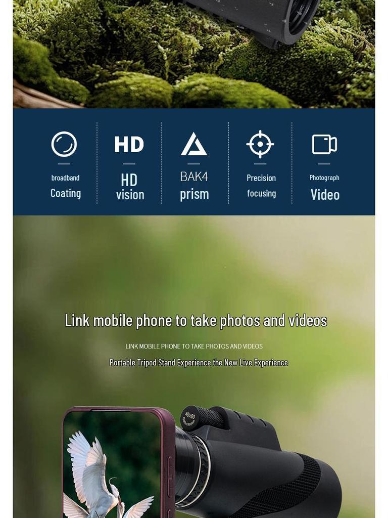 Portable HD Handheld Monocular Telescope for Night Vision and Low Light Photography