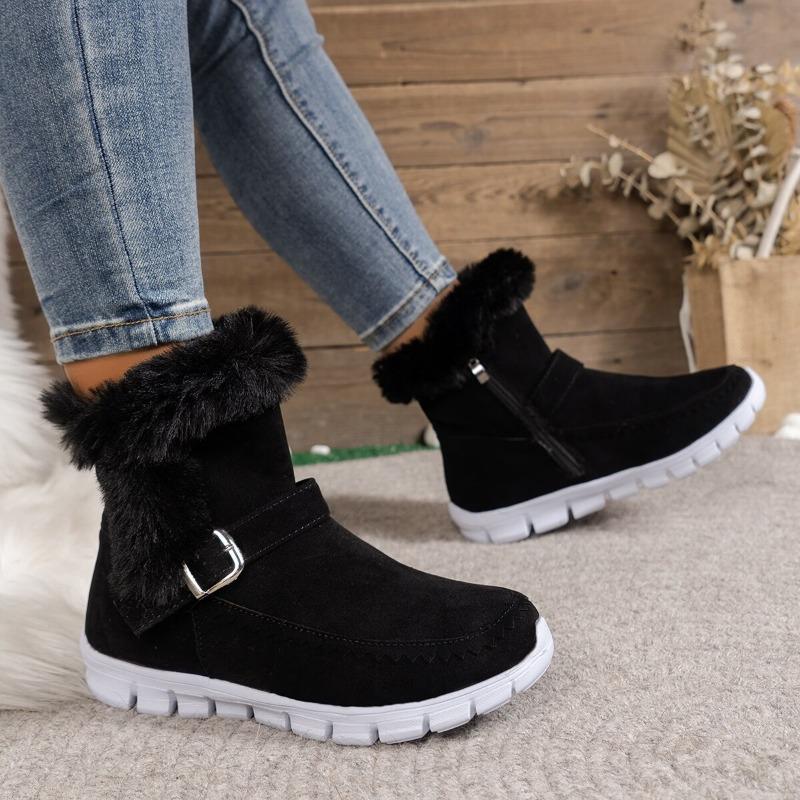 Big Size Casual Snow Boots Female 2025 New Winter Solid Color Short Boots Side Zipper Big Size Female Cotton Shoes