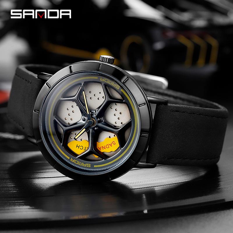 Sanda Men's Personalized Quartz Watch - Leather Strap, Waterproof, Rotating Dial