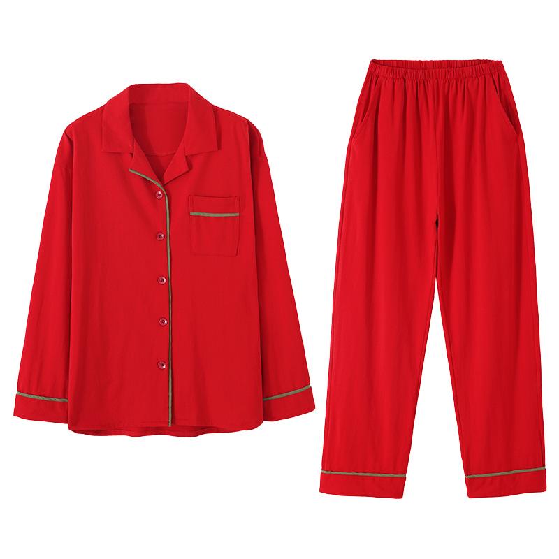 Pajamas Women's Spring and Autumn Pure Cotton Long-sleeved Autumn Red Natal Year New Wedding Festive Autumn and Winter Bride Wedding Loungewear