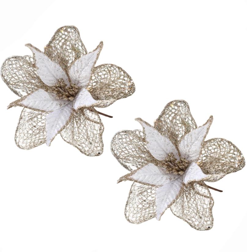 

2pcs 23cm Sparkling Christmas Flower Decor Christmas Tree Wedding Decoration DIY Artificial Christmas Flower Decorative Pendants