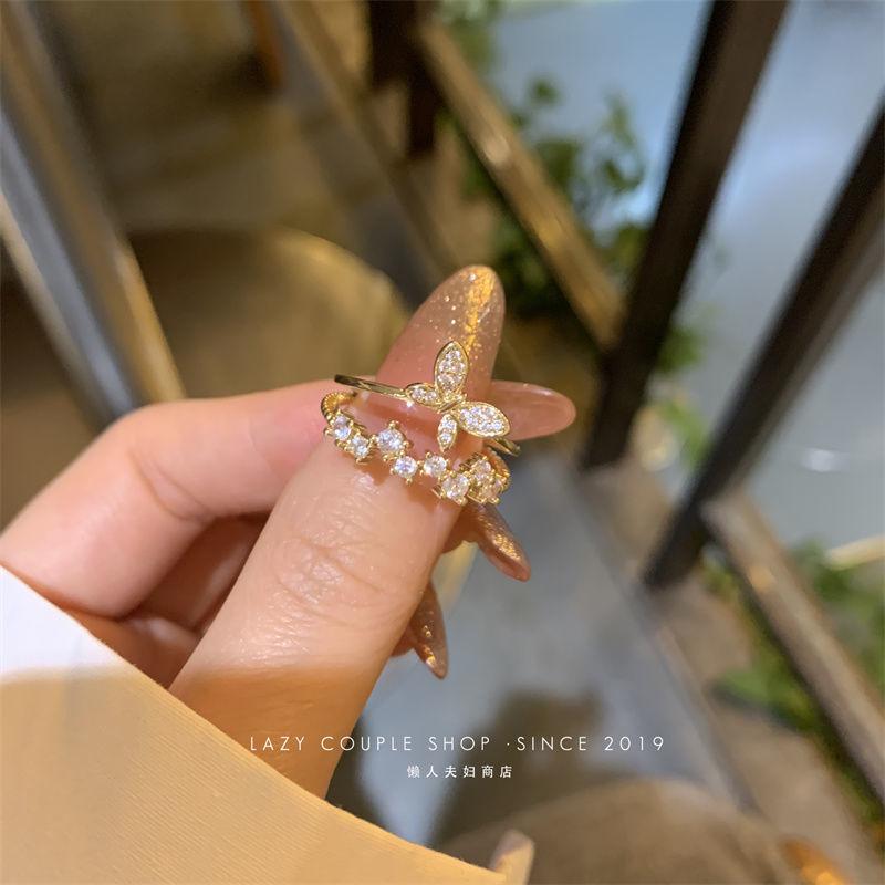 Light Luxury Butterfly Ring Women'S Cold Wind Niche Design Opening Adjustable Non-Fading Double-Layer Ring