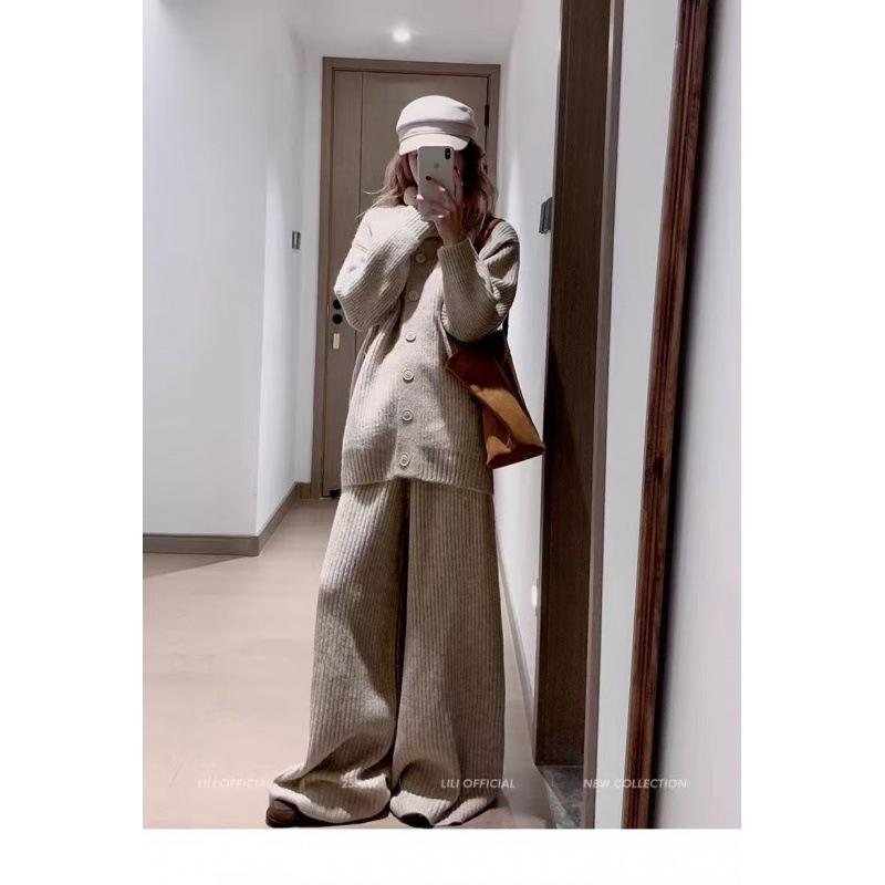 Plus Size Loose Maternity Sweater & Pants Two-Piece Casual Set L
