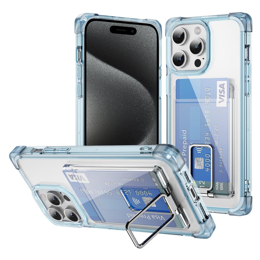 For iPhone 15 Pro Case Reinforced Corners TPU + Acrylic Phone Cover with Kickstand Card Holder