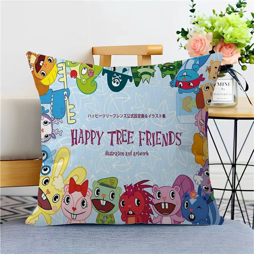 Happy Tree Friends Pillow Covers Cartoon Sofa Decorative Home Double-sided Printing Short Plush Cute Cushion Cover