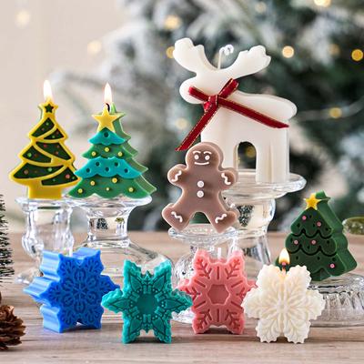 Christmas Series Silicone Candle Mold DIY Gingerbread Man Elk Snowflake Scented Candles Soap Molds Plaster Resin Crafts Making