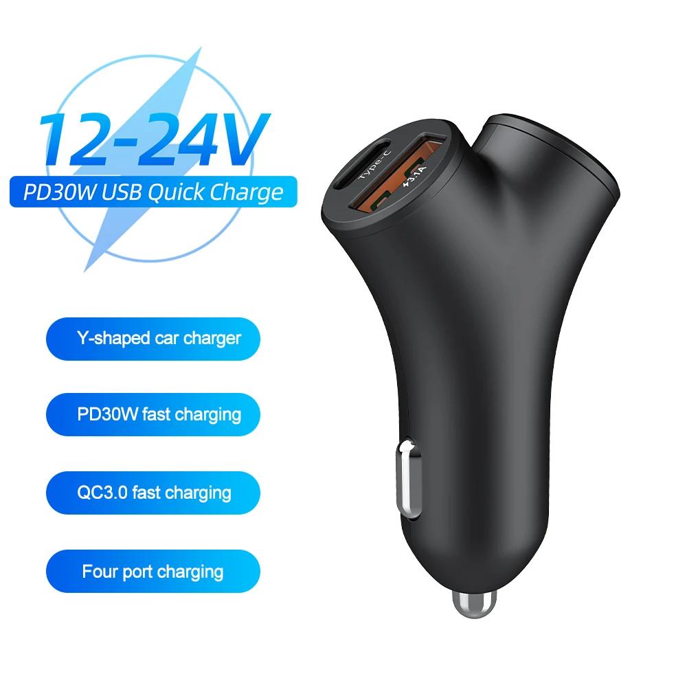 78W Portable Car Charger Super Fast Charge Adapter Dual Type C USB 4 Ports For IPhone 14 Pro Max 13 12 11 IPad Airpods Samsung