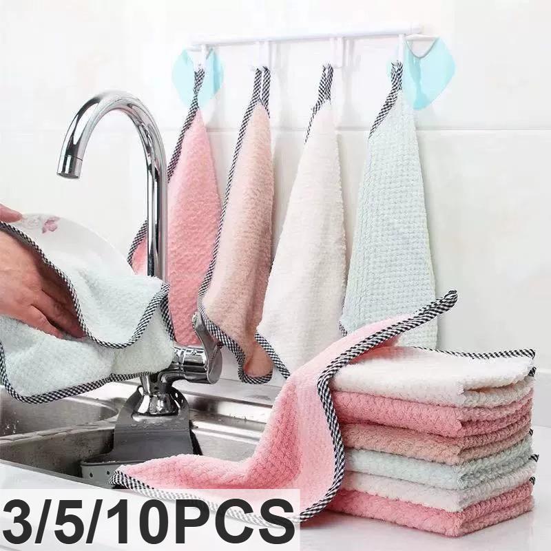 3/5/10PCS Kitchen Specific Scouring Pad Non Greasy and Lint Free Dishwashing Cloth Stain Remover Super Absorbent Cloth