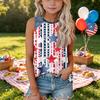 Sleeveless Loose Fit Tank Top for Girls Independence Day Denim Print Round Neck Tee Shirt
