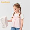 Balabala Children's Clothing Baby Short Sleeved Girls' T-shirt Children's Top Fake Two Pieces 2025 Summer New Cute and Sweet