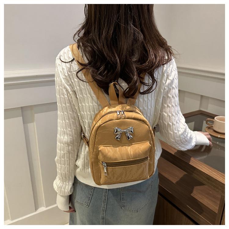 Cute Bowknot Faux Leather Mini Backpack for Women Small Lightweight School Daypack Fashion Streetwear Bag
