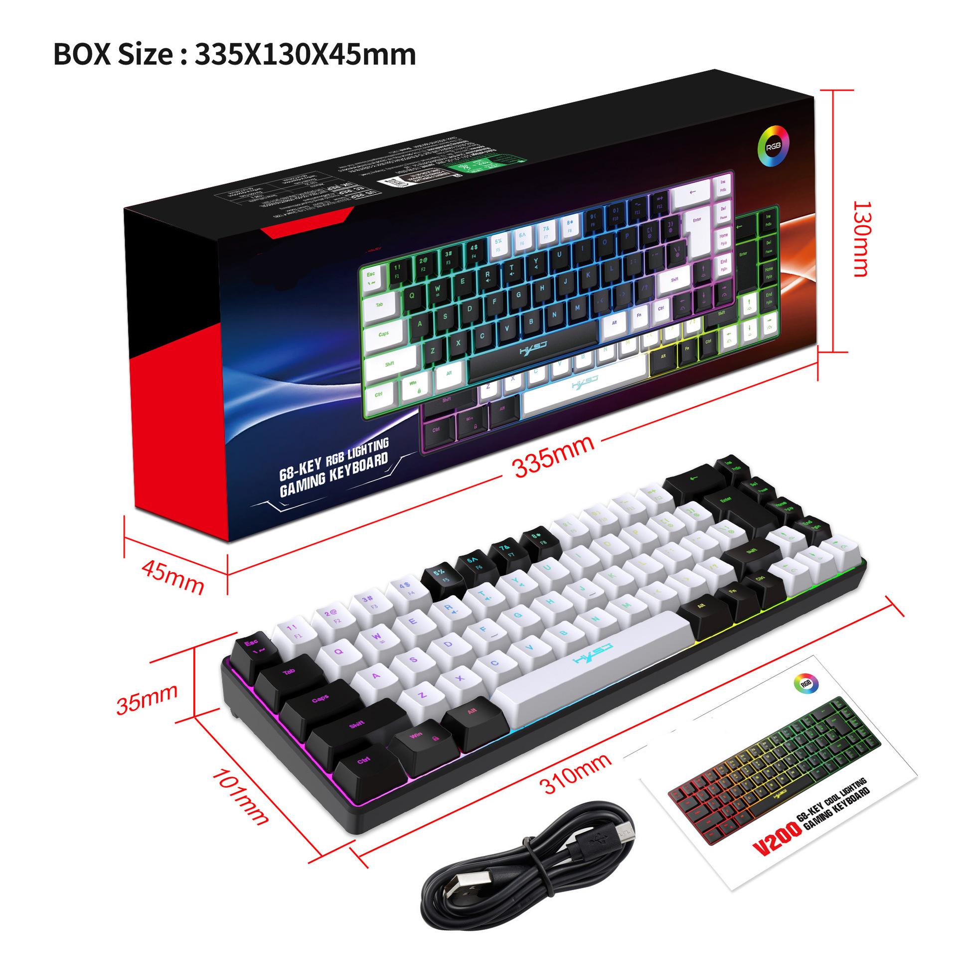 

Механическая клавиатура MK61 USB Gaming с красным переключателем и RGB-подсветкой, с возможностью горячей замены, 61 клавиша, проводная, съемный кабель