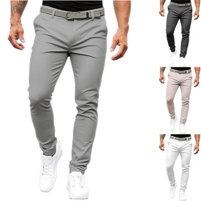 Mens Solid Color Tight Pocket Zipper Business Casual Slim Trousers
