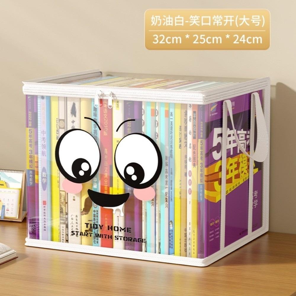 Große quadratische Buchaufbewahrungstasche PVC Transparenter Deckel Design Aufbewahrungsbox Reißverschluss Fröhliches Gesichtsmuster Organizer-Behälter Heimorganisation