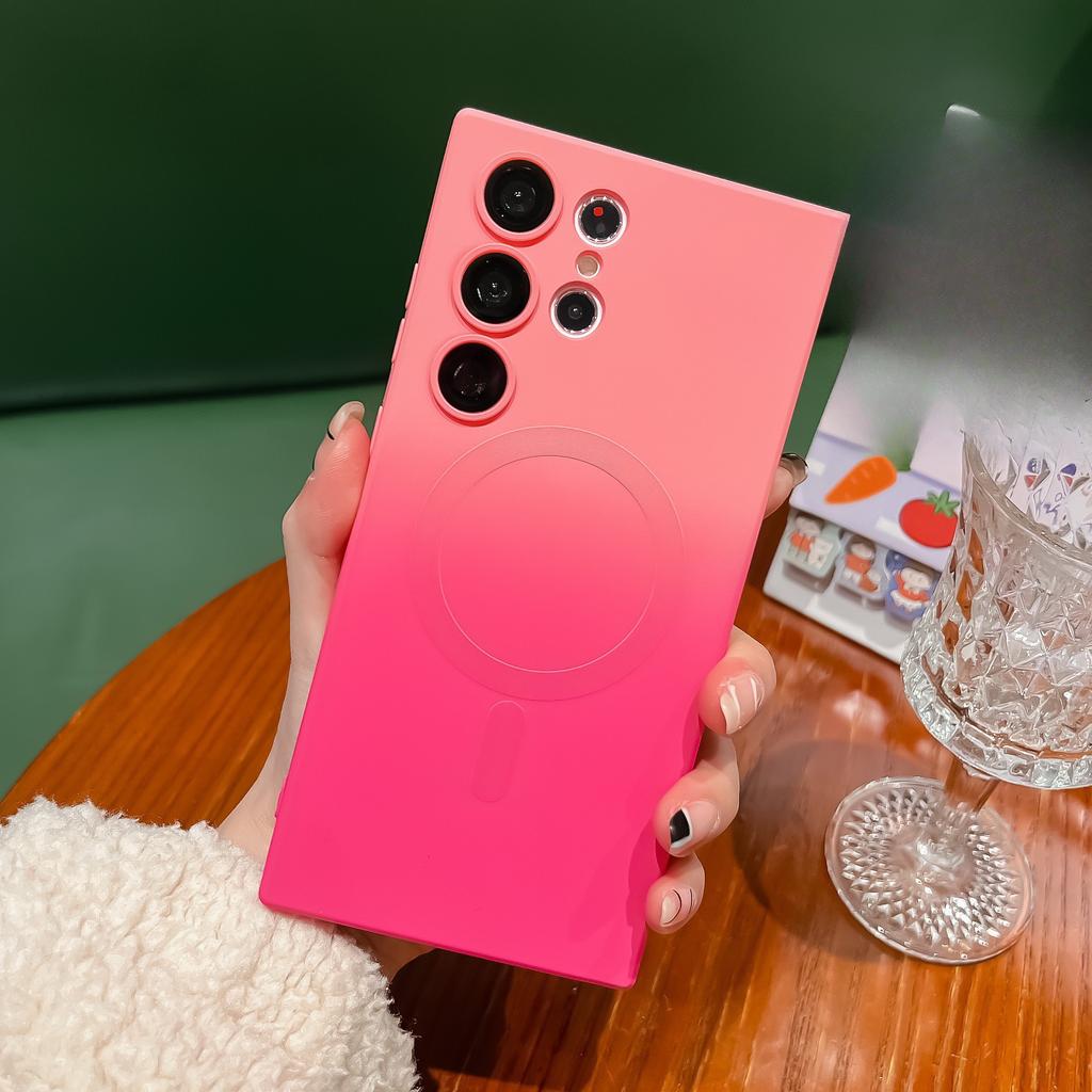 Geeignet für Samsung S25ultra Magnetische Handyhülle, Flüssige S24 Zweifarbiger Farbverlauf S22 mit Linsenfolie Weiche Schutzhülle