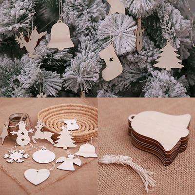 10 Stück Mode Weihnachten Geschenk DIY Basteln Holz Hängende Weihnachtsdeko Baumschmuck Schneemann Schneeflocke Elch