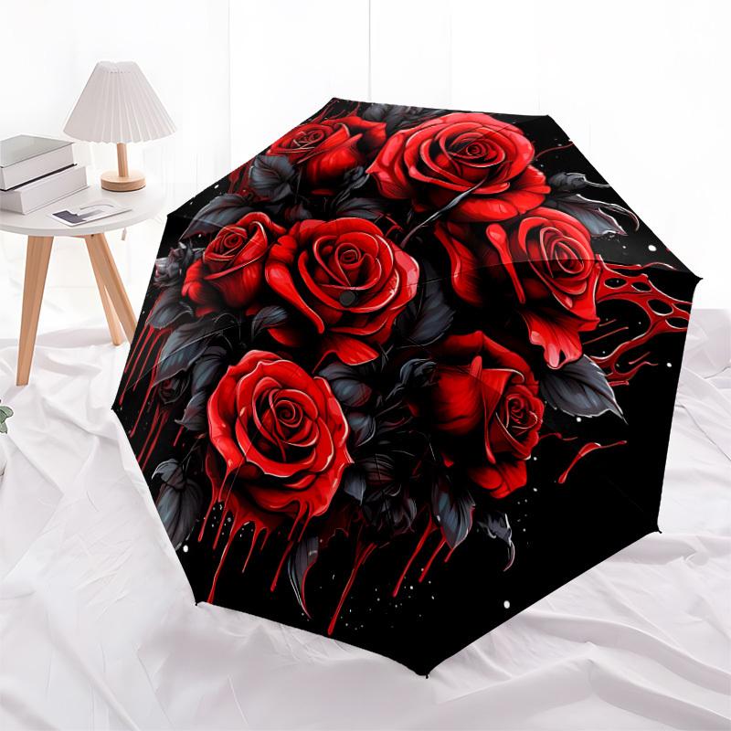 1pc Gothic Roses Automatic Open/Close Umbrella, 8-Rib Sturdy Frame, Umbrella for Travel, Everyday, Formal Events yy251126004